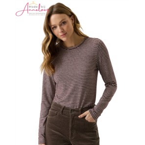Garcia T-shirt Streep V260214-4081 lange mouw wijnrood